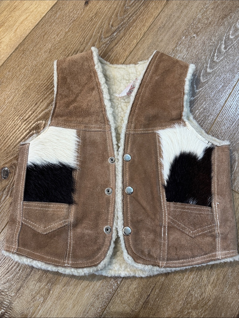 Kids vintage  Brown Suede Sherpa Vest with Black & White Accent